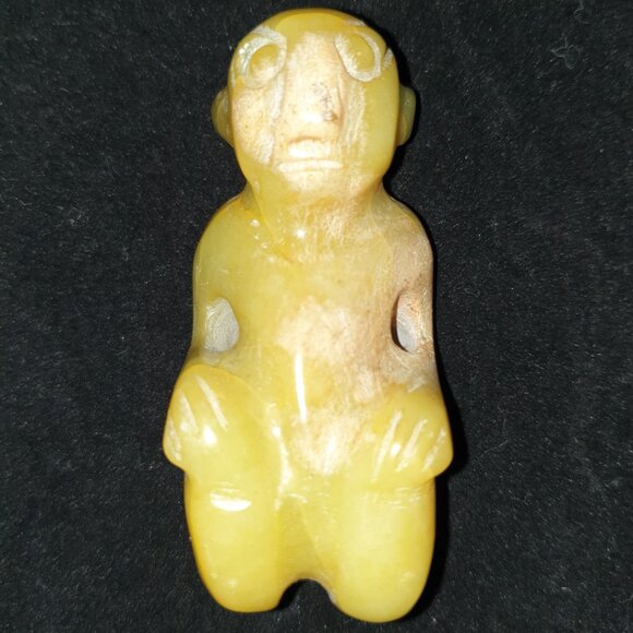 Vintage Hand Carved Genuine Yellow Jade Seated Monk Figurine - Picture 3 of 13